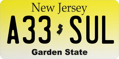 NJ license plate A33SUL