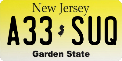 NJ license plate A33SUQ