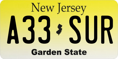 NJ license plate A33SUR
