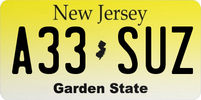 NJ license plate A33SUZ