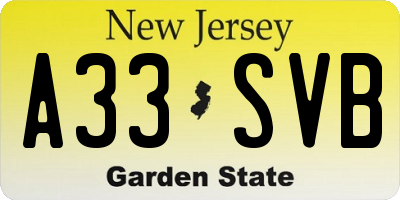 NJ license plate A33SVB