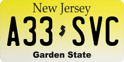 NJ license plate A33SVC