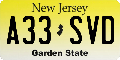 NJ license plate A33SVD