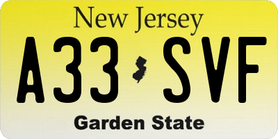 NJ license plate A33SVF