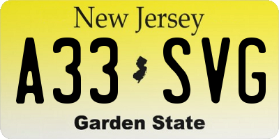 NJ license plate A33SVG