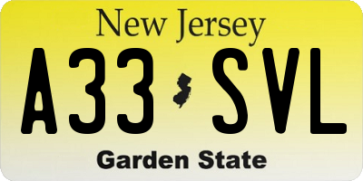 NJ license plate A33SVL