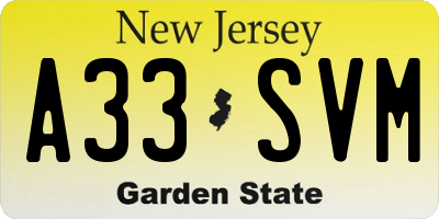 NJ license plate A33SVM