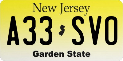 NJ license plate A33SVO