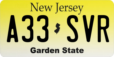 NJ license plate A33SVR