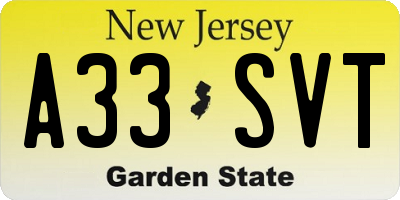 NJ license plate A33SVT