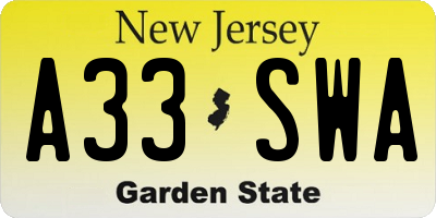 NJ license plate A33SWA