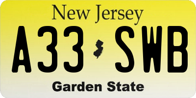 NJ license plate A33SWB