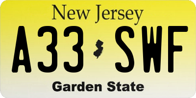 NJ license plate A33SWF
