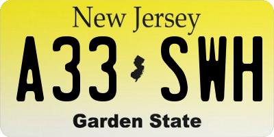 NJ license plate A33SWH
