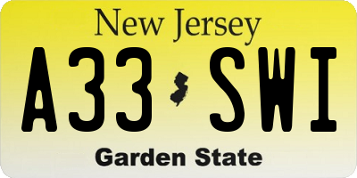 NJ license plate A33SWI