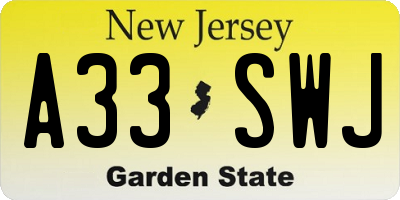 NJ license plate A33SWJ
