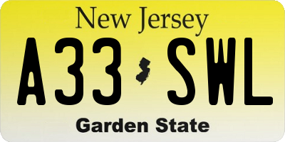 NJ license plate A33SWL