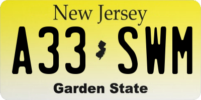 NJ license plate A33SWM