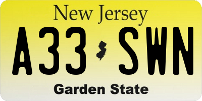 NJ license plate A33SWN