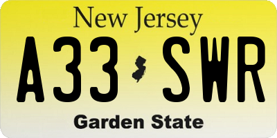 NJ license plate A33SWR