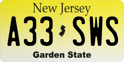NJ license plate A33SWS
