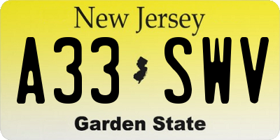 NJ license plate A33SWV