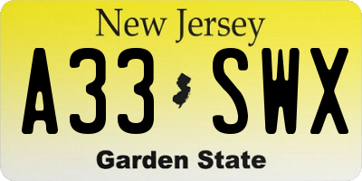 NJ license plate A33SWX