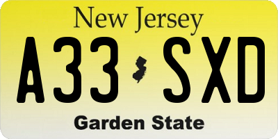 NJ license plate A33SXD