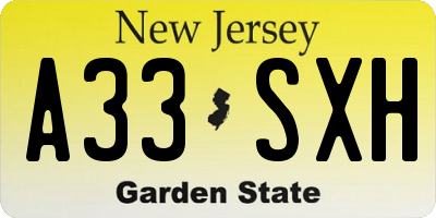 NJ license plate A33SXH