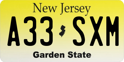 NJ license plate A33SXM
