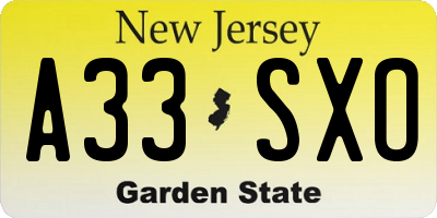 NJ license plate A33SXO