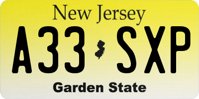 NJ license plate A33SXP