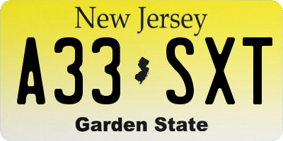 NJ license plate A33SXT