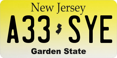 NJ license plate A33SYE