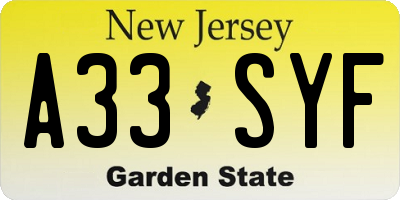 NJ license plate A33SYF