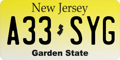 NJ license plate A33SYG