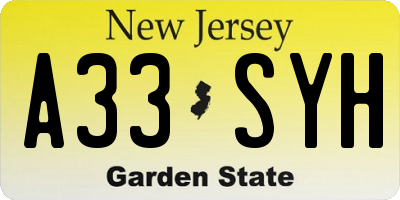 NJ license plate A33SYH