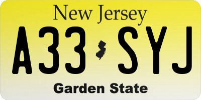 NJ license plate A33SYJ