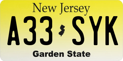 NJ license plate A33SYK