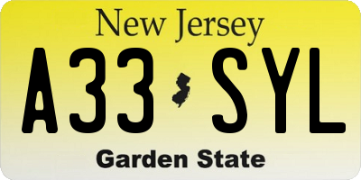 NJ license plate A33SYL