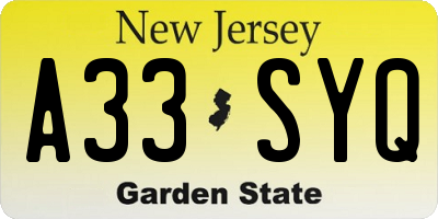 NJ license plate A33SYQ