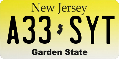 NJ license plate A33SYT