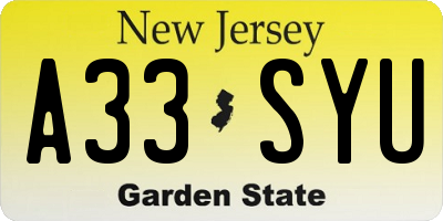 NJ license plate A33SYU