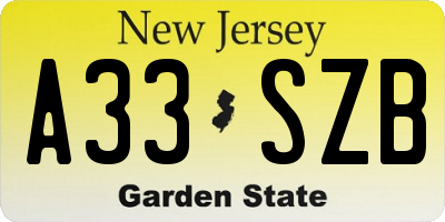 NJ license plate A33SZB
