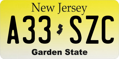 NJ license plate A33SZC