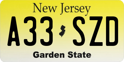 NJ license plate A33SZD