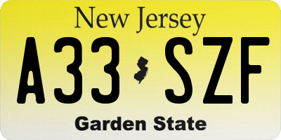 NJ license plate A33SZF