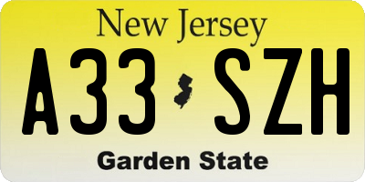 NJ license plate A33SZH