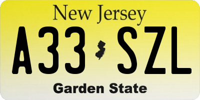 NJ license plate A33SZL