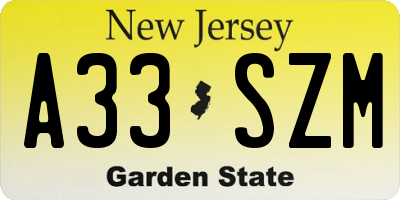 NJ license plate A33SZM